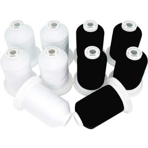 New brothread - 18 Options - Multi-Purpose 100% Mercerized Cotton Threads 50S/3 600M(660Y) Each Spool for Quilting, Serger, Sewing and Embroidery - 5 White+5 Black Colors