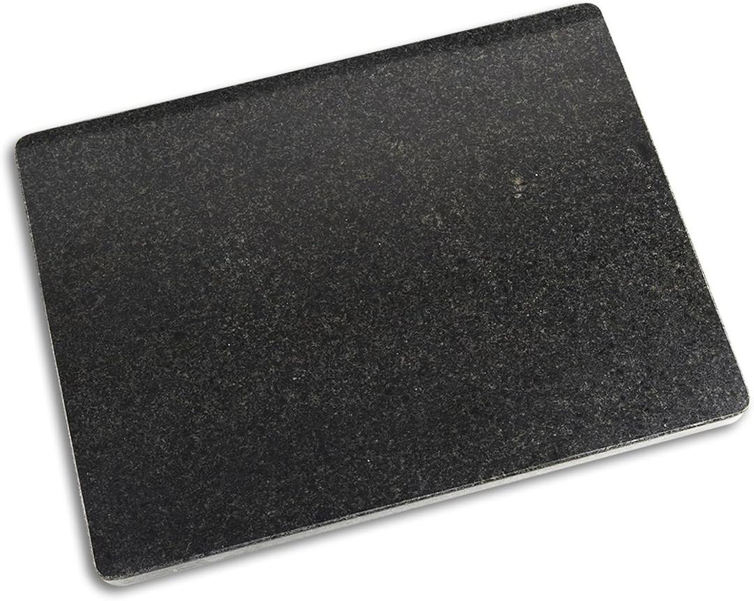 Natural Black Granite Cutting Board for Kitchen, Black Stone Pastry Borad 16x12x0.5 Inch, with Non-Slip Feet, for Serving, Baking, and Tempering Chocolate.