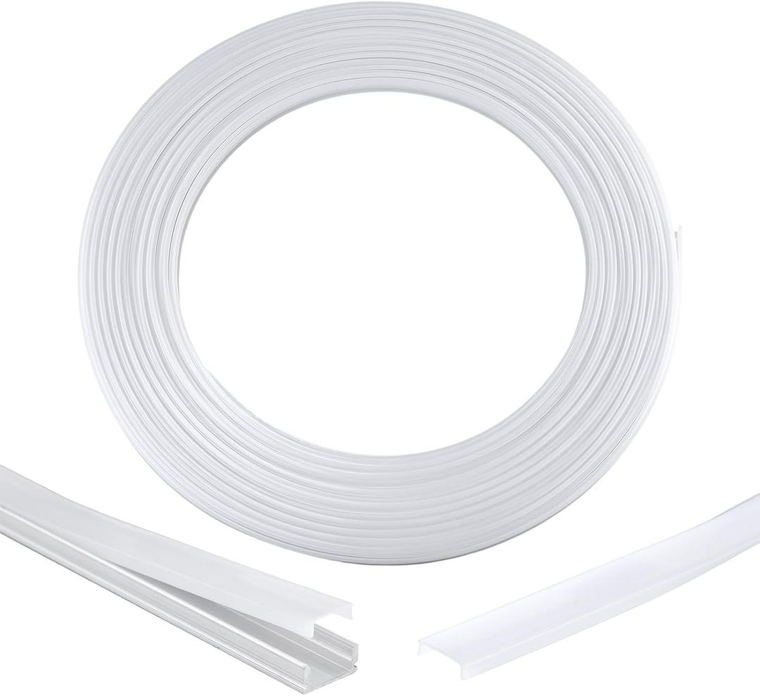 Woanger 100ft/30m Continuous White Seamless Plastic Cover for 17mm U Shape Aluminum LED Channel System - Replacement Diffuser Strip and Channel Cover Fit Adhesive Wall Strip