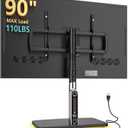 Universal TV Stand Tabletop TV Mount with Power Outlet for 50-90 Inch OLED LED Monitors, 9 Levels Height Adjustment, Ambient Lighting on The Bottom Holds up to 150lbs, Black 600x400mm