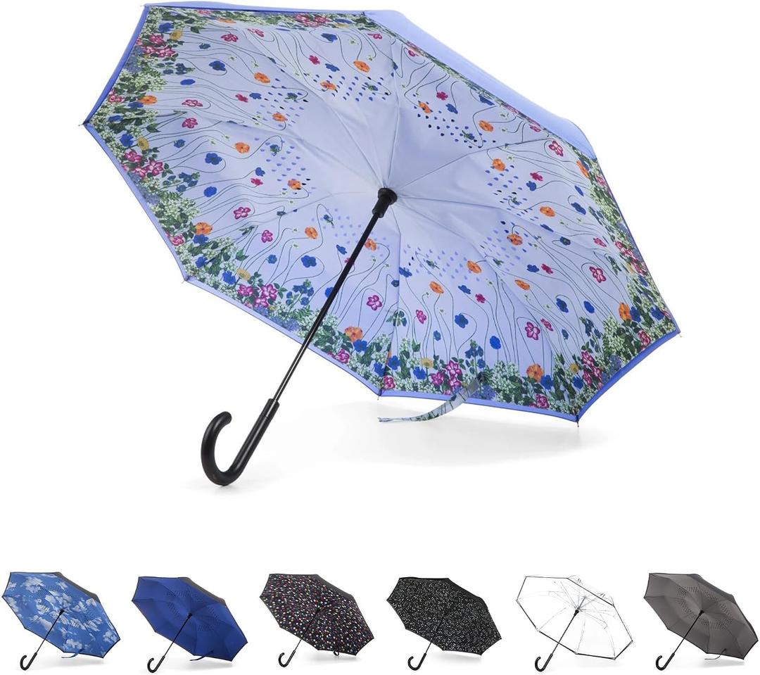 Totes Auto Reverse Close Windproof Stick Inbrella with Water Repellent Protection, One Size