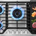 AMZCHEF 30 inch Gas Cooktop with 5 Made in Italy SABAF Power Burners,Max 48300 BTU/hr Built-in Gas Stove top of 304 Stainless steel with Double Sided griddle,NG/LPG Convertible,ETL.