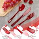 Minatee 150 Pieces Disposable Cutlery Set Plastic Silverware Heavy Duty Utensil Sets 50 Forks 50 Knives 50 Spoons for Home Office School Party Picnics Restaurant Outdoor Events(Red)