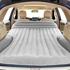 Ciremiv SUV Air Mattress, Double-Sided Thick Flocked Car Air Mattress with Built-in Pump & Pillow, Complete Sleeping Accessories for Auto Camping & Road Trips 76"L x 50"W x 6"Th（Light Grey）
