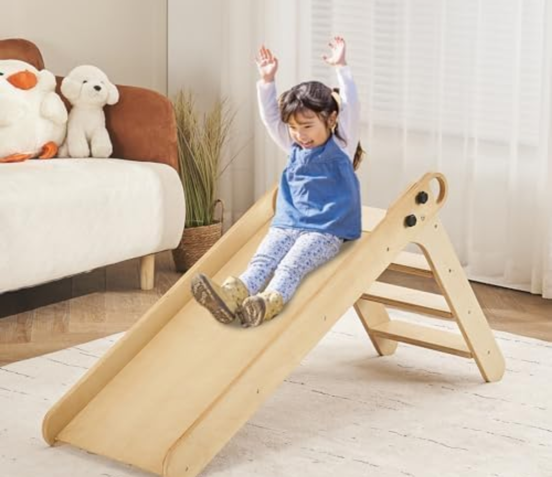 DEYGIA Wooden Slide for Toddlers, Toddler Slide Indoor, Kids Slide for Age 1-5, Wooden Foldable Baby Slide for Playroom and Children's Room, Montessori Climbing Toys (Wooden) Yellow