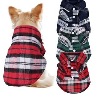 3 Pcs Dog Clothes Plaid Shirt Puppy Clothes Button Up Cat Shirt for Small Pet Dogs Cat Christmas Costume (Small)