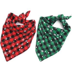 Malier 2 Pack Dog Bandana Christmas Classic Plaid Snowflake Pet Scarf Triangle Bibs Kerchief Set Pet Costume Accessories Decoration for Small Medium Large Dogs Cats Pets (X-Large, Green + Red)