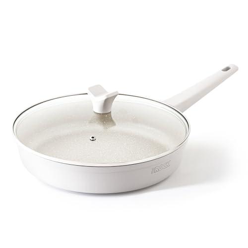 THE ROCK SOHO 11-Inch Non Stick Frying Pan with Lid–Nothing Sticks, Never Warps, Lasts Longer, Ceramic Non Toxic Skillet with Heat-Resistant Handle, PTFE PFOA&PFAS Free, Dishwasher Safe, Cream
