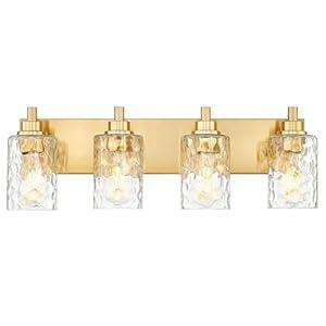 Bathroom Light Fixtures, 4-Light Modern Vanity Light with Clear Glass-Shaped Shade, Vanity Lighting Fixtures Over Mirror, Brushed Gold, VL155-BG-4