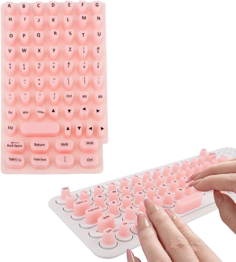 70pcs Cute Keyboard Stickers for Long Nails, Soft Silicone Raised Key Board Cover with Letters for Type Long Nail Art Reusable Keypad Bubbles Skins for Women Desktop Computer