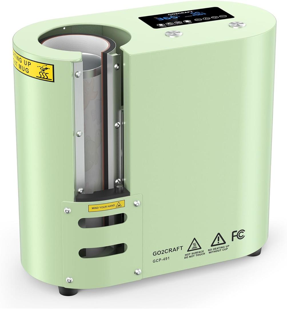 GO2CRAFT Auto Seamless Tumbler Heat Press Machine for Full Print, Automatic Rotation Advanced Cup Heat Press with Fast & Even Heating, 4 Memory Modes for 11-30oz Tumblers, Mug, Glasses(Green)