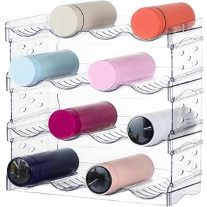 Clear Water Bottle Organizer,Stackable Bottle Storage Rack,4 Pack Wine and Tumbler Water Bottle Holder for Cabinet Organization and Storage,Plastic Wine Display/Drink Bottle Holder for Refrigerator