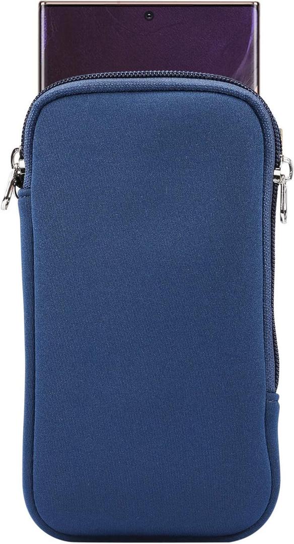Neoprene Cell Phone Sleeve Pouch Carrying Case for Samsung Galaxy A16 A14 A13 A06 A05 S23 Ultra S22 Ultra S21 Ultra, Moto G 5G 2024 2025 / G Play/G Power with Neck Lanyard (Blue-XL)