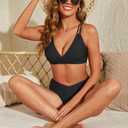 fatty tiger High Cut Bikini Sets for Women Deep V Neck Criss Cross Back Two Piece Swimsuit Cheeky High Waist Bathing Suit (Black, M)