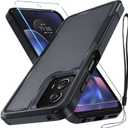 RMOCR Case Compatible with Moto G 5G 2024, Full Body Heavy Duty Rugged Shockproof Protective Phone Cover with Lanyard Strap, Tempered Glass Screen Protector, Black Matte