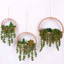 Honeydak 3 Pack Artificial Succulents Hanging Plants Fake Plants Set Wall String of Pearls Succulent Planter in Pot with Lanyard for Balcony Living Room Home Indoor Outdoor Wall Decor(Wood Color)