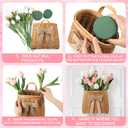 Spring Tulip Basket Wreaths for Front Door with 15 Artificial Tulip 19 Inch and Woven Floral Hanging Basket Pink White Flower Wreath for Spring Easter Wedding Rustic Farmhouse Window Porch Decor