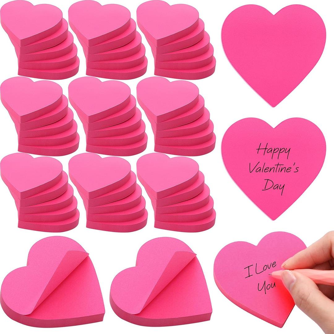 Jetec 48 Pcs Valentine's Day Heart Sticky Notepads 3 x 3 Inch Bright Color Self Sticky Notes Cute Memo Pads for Men Women Wedding Birthday Party, 100 Sheets/pad (Pink)