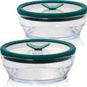 Anyday 2-Pack (2-Cup) Glass Food Storage Set with Glass Lids | Plastic-Free Meal Prep Set | Stackable Airtight Storage Container Set with Vented Lid for Microwave-Safe Reheating (Clear - Kale)