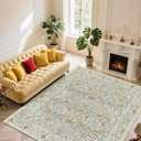 Vintage Beige Blue Living Room Rug, 9x12 Washable Area Rugs for Dining Room Under Table, Soft Low Pile Large Carpet Bedroom, Non-Slip Boho Floral (9 x 12 Beige Blue)