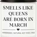 March Birthday Gifts for Women and Men - 'Queens are Born in March' Candle, Funny 20th 30th 40th 50th Birthday Gift Ideas for Mom Wife Sister Girlfriends Best Friend