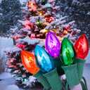 25FT C7 Multicolor Christmas Lights Outdoor, Vintage Incandescent String Lights with 25 Colorful Bulbs for Xmas Tree, Porch, Patio, Holiday, Party - Green Wire, E12 Base, UL Listed