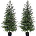 FOTEEWL 5FT Real Touch Norfolk Pine Topiary Trees for Front Porch Decor - Artificial Shrubs Faux Plants Fake Potted for Outdoor Indoor Door Offices Farmhouse Home Decor (Set of 2)