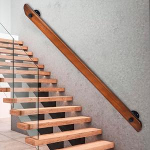 Wood Handrails, Indoor Non-Slip Staircase Handrail,Retro Rustic Wall Mount Railings Handrails, Home Loft Corridor Support Rod,Industrial Pipe Support, Easy to Install (Dark Wood, 5FT)
