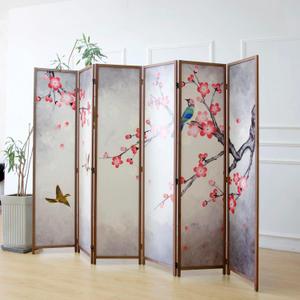 Furnnylane 6 Panel Room Divider for Room Separation, 5.6 ft Tall Double Sided Blackout Folding Privacy Screen for Home Office - Freestanding Partition with Magnolia and Plums Scenery (67" H x 94.5" W)