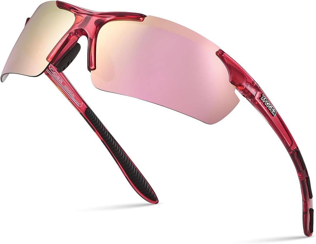 Polarized Sports Sunglasses for Men Women Wrap Around UV400 Running Baseball Softball Cycling Driving Glasses (Red)
