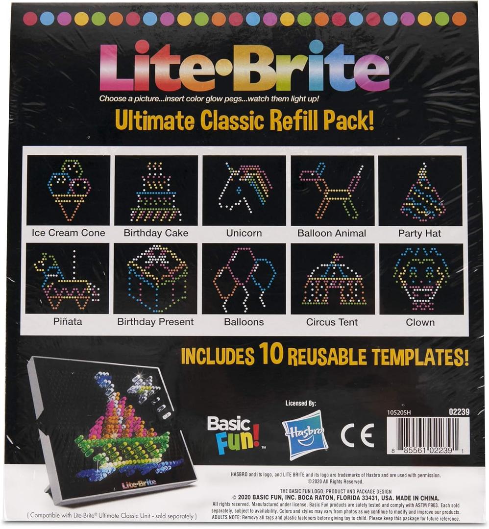 Lite Brite Ultimate Classic Refill Pack - Celebration Theme - 10 Reusable Templates - Black