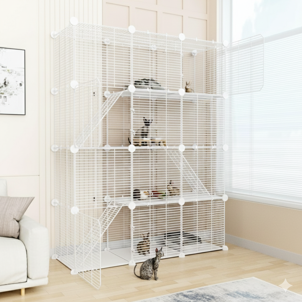 Cat Cage Indoor, Big Wire Cat Cage Kennels Enclosures DIY Playpen Crates, Pet Pen C&C Cage for Multiple Cats Kittens Rabbits Bunny Ferrets Chinchilla and Small Animals