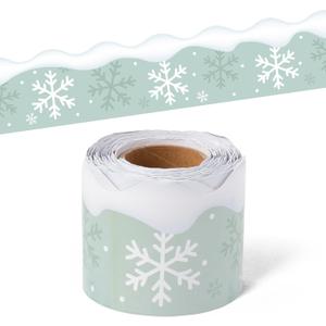 3 x BeYumi Winter Snowflake Border Trim - 65ft Winter Christmas Sage Green White Snowflake Scalloped Rolled Border Trim Bulletin Board Borders School Classroom Door Home Office Chalkboard Party Decoration, 8" x 78"