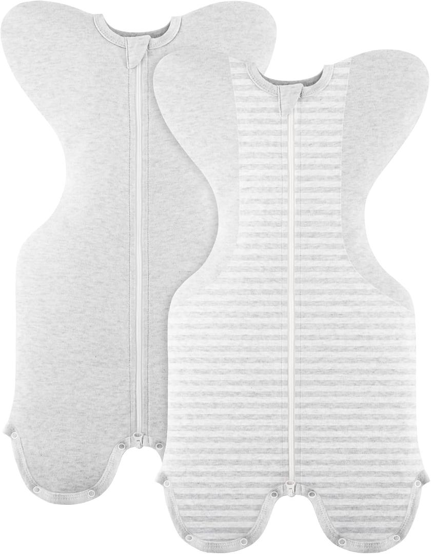 Susurration Baby Sleep Sack, Self-Soothing Swaddle for Newborns, Improves Sleep, Snug Fit Helps Calm Startle Reflex, Newborn Essentials for Baby, 2 Pack, 1-3 Months, 8-13 lb (Grey Print & Grey)