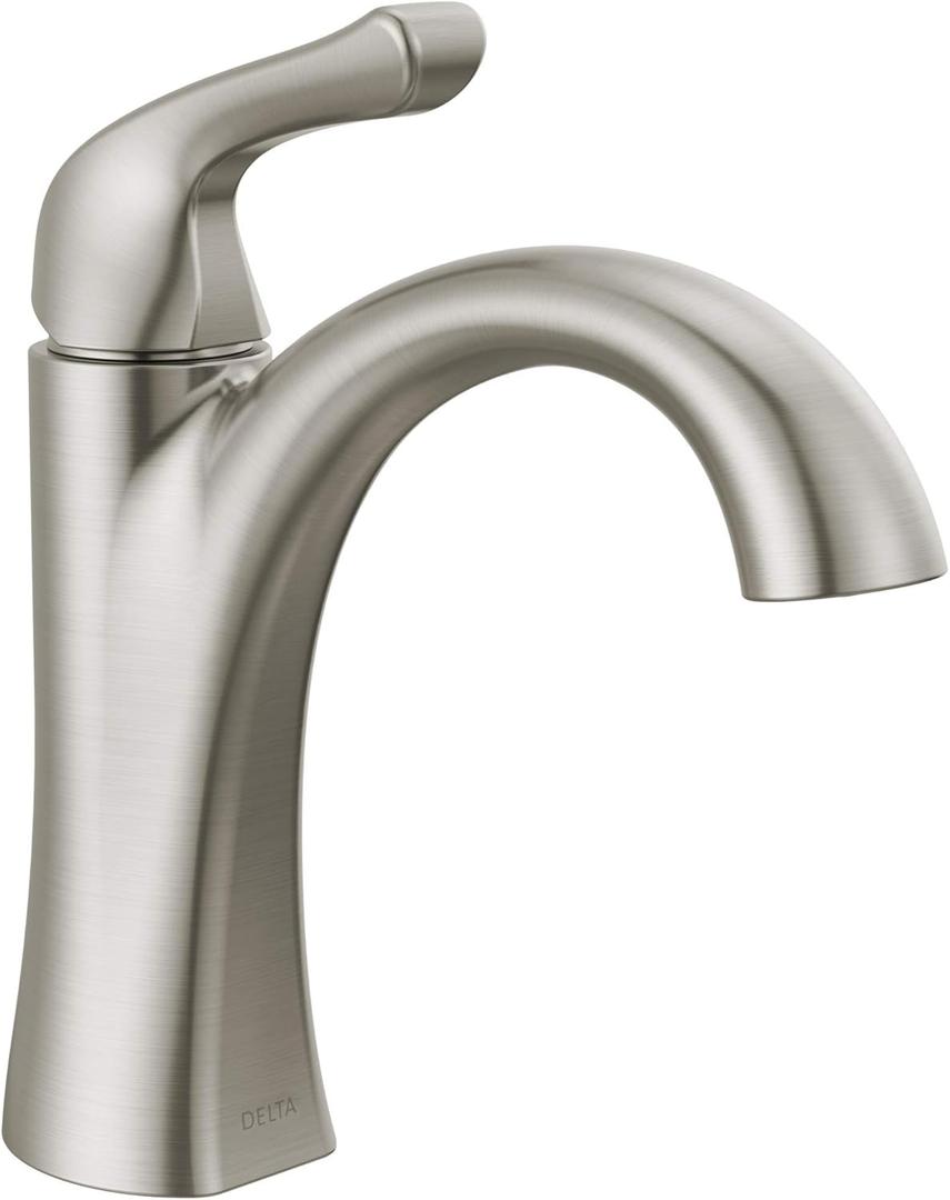 Delta Arvo Brushed Nickel Bathroom Faucet 1 Hole, Single Hole Bathroom Sink Faucet for Vanity, Push-Pop Drain Assembly, Spotshield Stainless 15840LF-SP