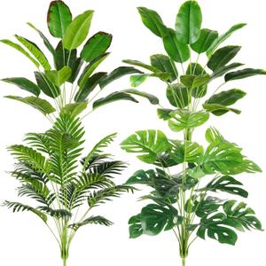 Yunlly 4 Pcs Fake Plants Tall Artificial Faux Plants Indoor for Home Decor 32 Inch Tropical Artificial Palm Tree, Banana Leaves Tree, Monstera, Taro Leaves for Office Outdoor(Classic)