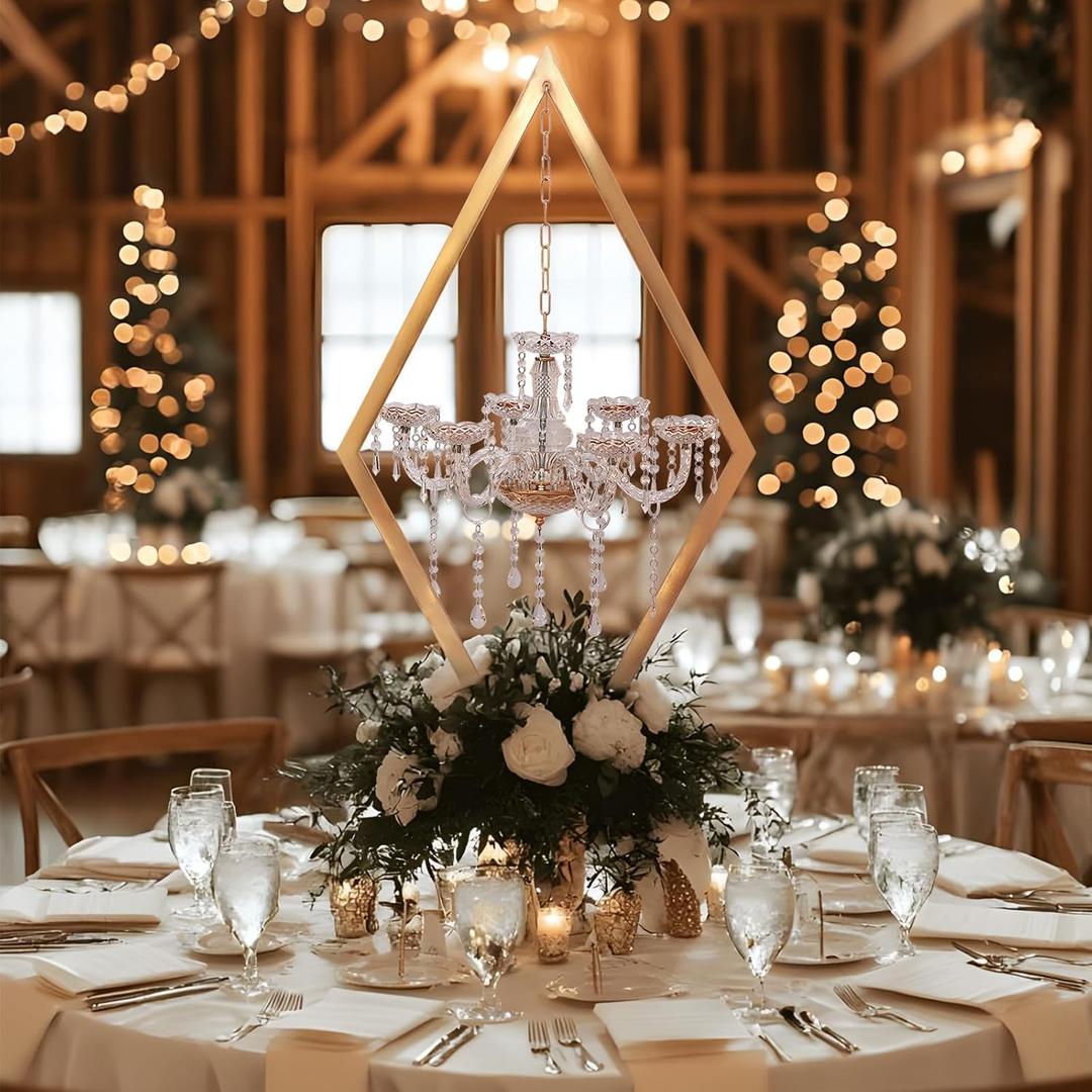 45" Gold Wedding Candelabra Set of 4 | Tall Crystal-Accent Centerpieces with Acrylic Diamond Drops for Reception Tables, Party Decor, Elegant Dining & Events