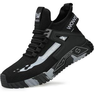 Lightweight Work Safety Steel Toe Sneakers, Durable Breathable Light Construction Tennis Shoes (13.5 Women/12 Men, Black)