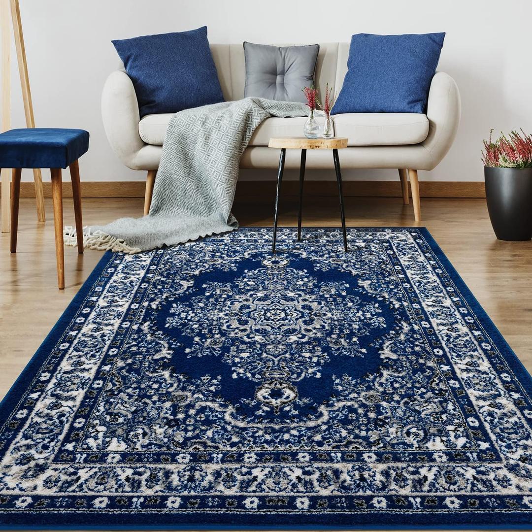 Antep Rugs Oriental 4x6 Traditional Medallion Indoor Area Rug Siesta (Navy Blue, 3'11" x 5'11")