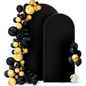 Hemmotop Wedding Arch Backdrop Cover, Set of 2 (7.2ft, 6ft), 2 Sided Stretchy Spandex Fitted Balloon Arch Stand Backdrop for Birthday Party, Baby Shower, Black