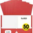 SUNEE Folders with Pockets 3 Hole Punched(50 Pack, Red), 2 Pocket Folders Fit Letter Size Paper, Paper File Folder for School Office Home Business