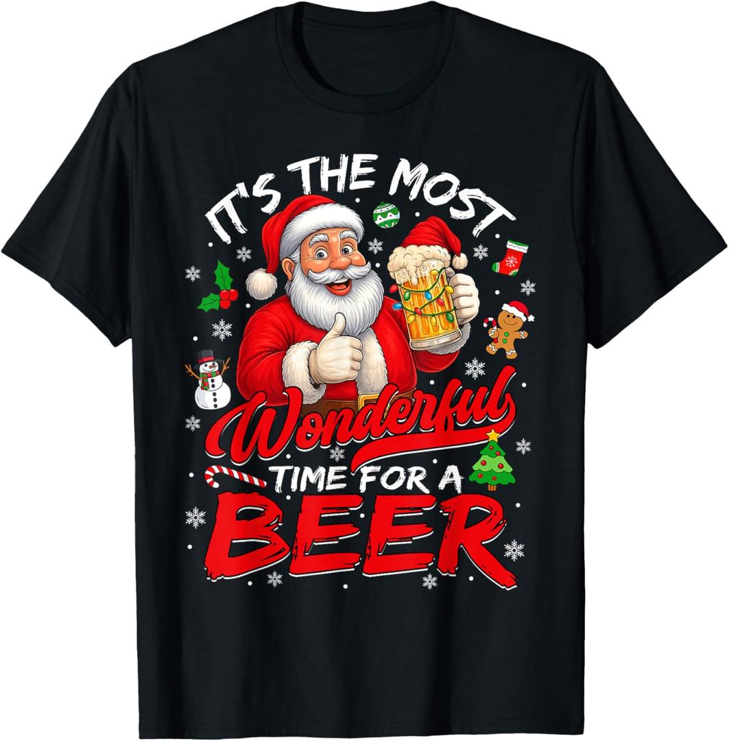 Its The Most Wonderful Time for A Beer Christmas Santa Claus T-Shirt