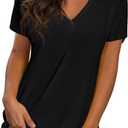 Sipaya Womens T Shirts Basic V Neck Tee Loose Fitting Casual Short Sleeve Tops (Medium, Black)