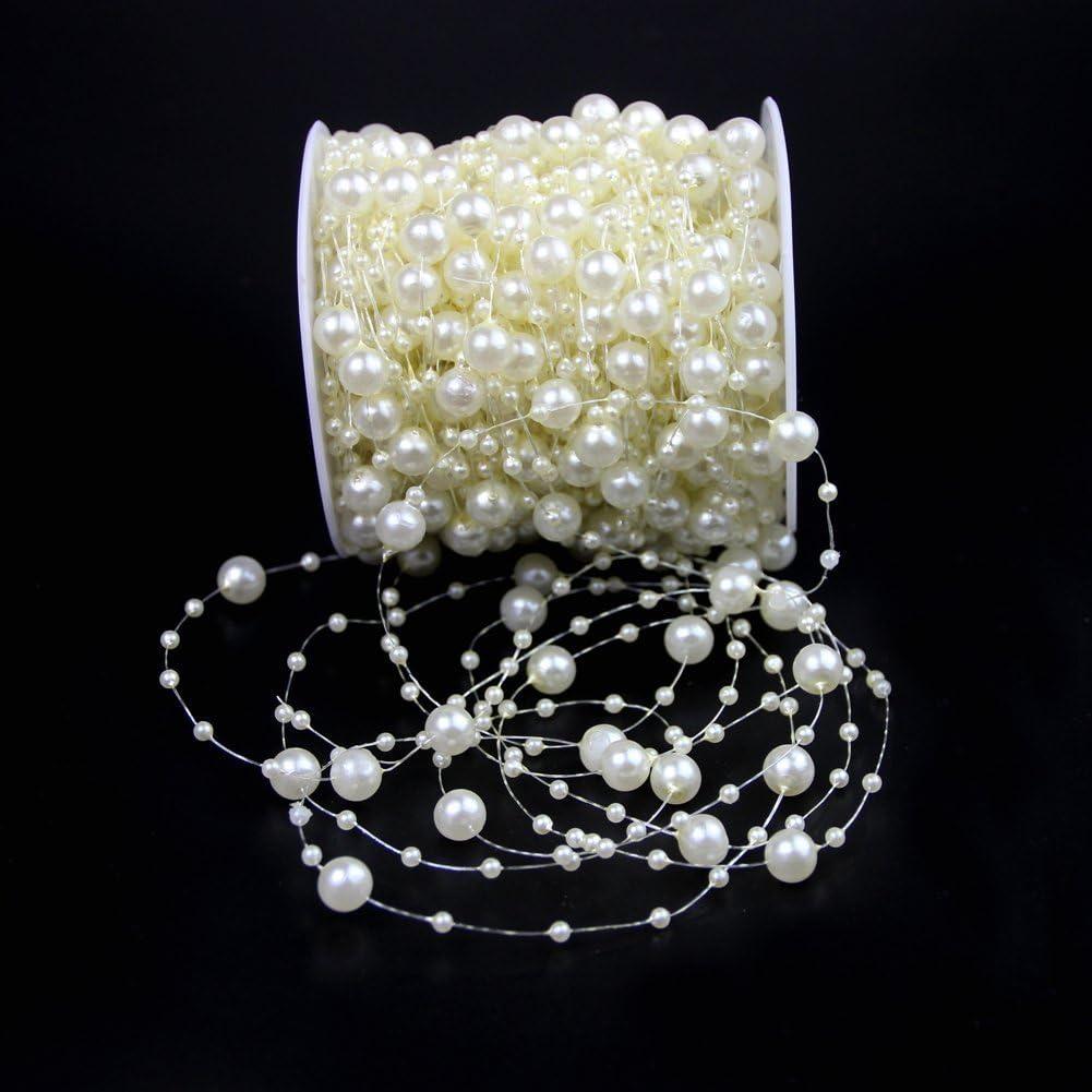 Bingcute 100 Feet Fishing Line Artificial Pearls String Beads Chain Garland Flowers Wedding Party Decoration,Party Supplies, Ivory