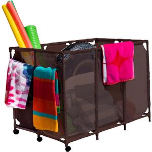 Modern Blue Pool Storage Bin - XX-Large | Nylon Mesh Basket Organizer For Your Goggles, Beach Balls, Floats, Swim Toys & Accessories | Air Dry Quickly & Easily Roll To Your Home Garage or Shed, Brown