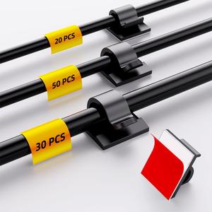 100 PCS Adhesive Cable Clips Cord Organizer (Small, Medium,Large),Wire Holder for Cable Management, Outdoor Light Clips Light Hooks for LED String,Car Dash Cam, Extension Cord (Black)