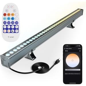 Smart Wall Washer Lights Adjustable Color Temperature 2700K-6500K,72W 9600lm 1%-100% Brightness Dimmable LED Bar Light APP & Remote Control for Outdoor, Compatible with Alexa/Google Assistant, 40" Tunable White