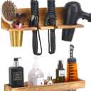 UPTRUST Wall Mount Hair Tool Organizer, Set of 2 Layer Rustic Wooden Dryer Holder Rack, Product Organizer Tray for Dryer with 4 Hooks