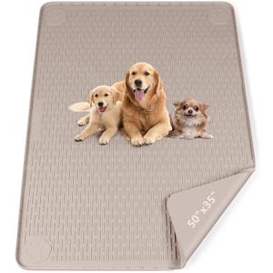 Pee Pads for Dogs, 50" x 35" Extra Large Reusable Silicone Mat, Washable Puppy Training Pads for Potty Training, Non-Slip, Leak-Proof, Indoor Floor Protection (Khaki)