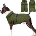 Lelepet Dog Coat for Large Dogs Waterproof Dog Jacket with Harness Built in Reflective Fleece Jacket with Zip Warm Winter Coats for Dogs Thermal Pet Snowsuit for Outdoor, Border Collie, Army Green, XL